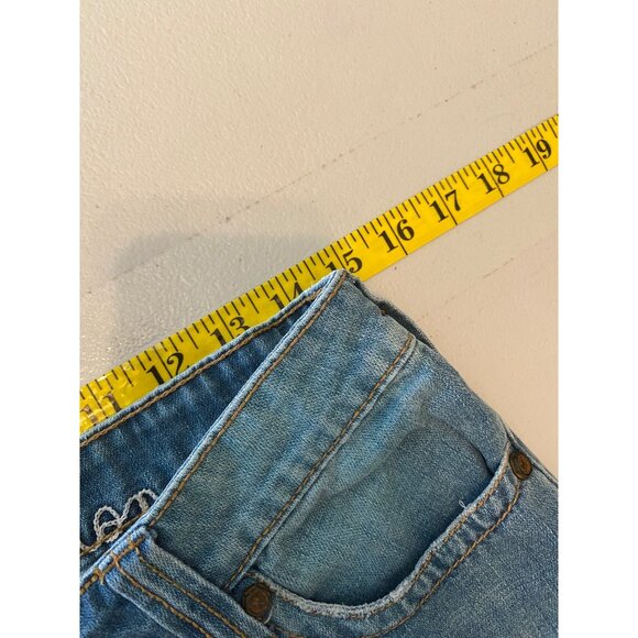 Industrial Cotton Distressed Denim Mini Skirt Embroidered Detail Frayed Hem Sz 5 - Picture 9 of 10